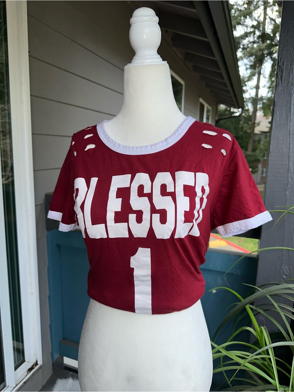 Maroon "BLESSED 1" Tee Shirt Sz XL